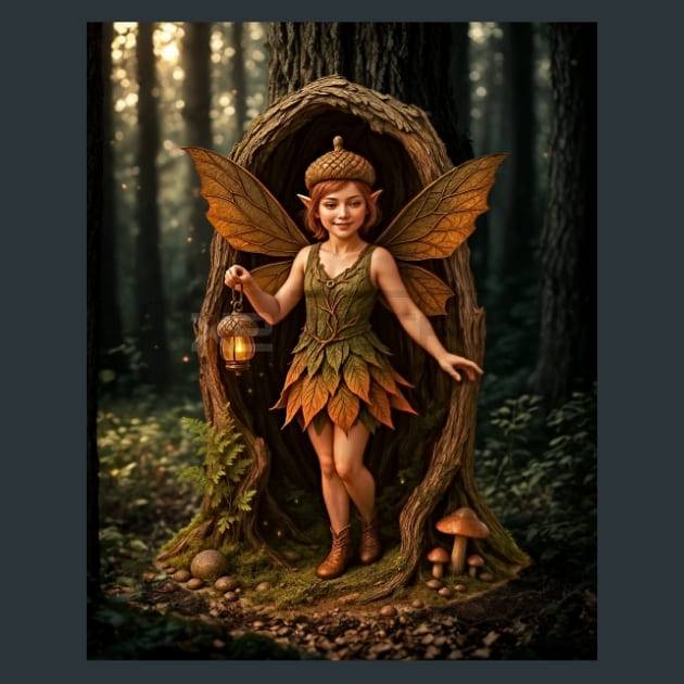 Acorn Lantern Fairy Metal Wall Art and Desktop Mouse Pad by X2Metal