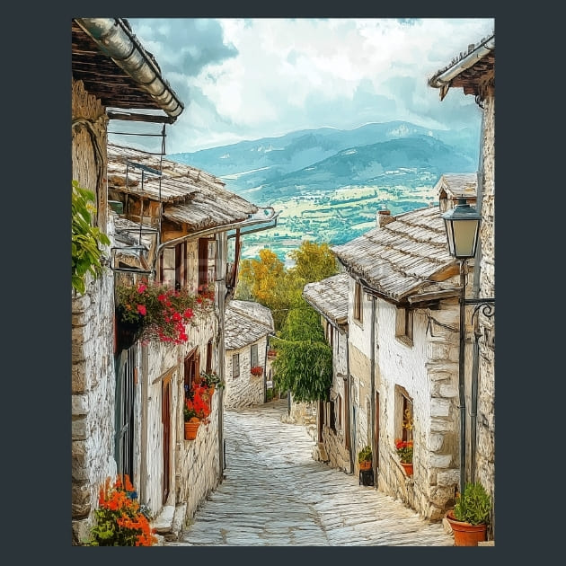 Albania Gjirokaster Historic Stone Streets Metal Wall Art and Desktop Mouse Pad by X2Metal