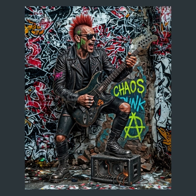 Anarchist Guitarist on Ruins Metal Wall Art and Desktop Mouse Pad by X2Metal
