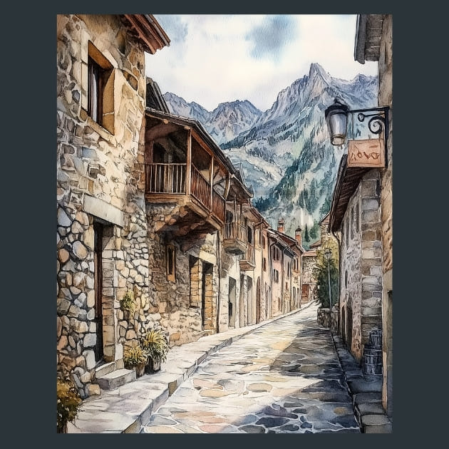 Andorra Andorra la Vella Old Town View Metal Wall Art and Desktop Mouse Pad by X2Metal
