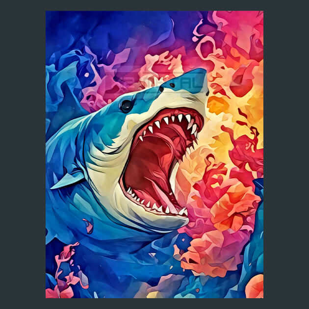 Angry Shark Ocean Illustration Art Metal Wall Art and Desktop Mouse Pad by X2Metal