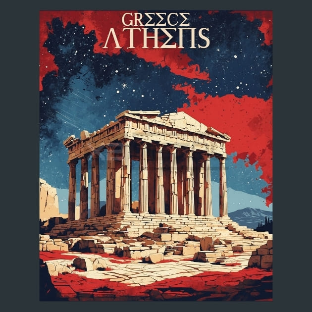 Athens Greece starry night Metal Wall Art and Desktop Mouse Pad by X2Metal