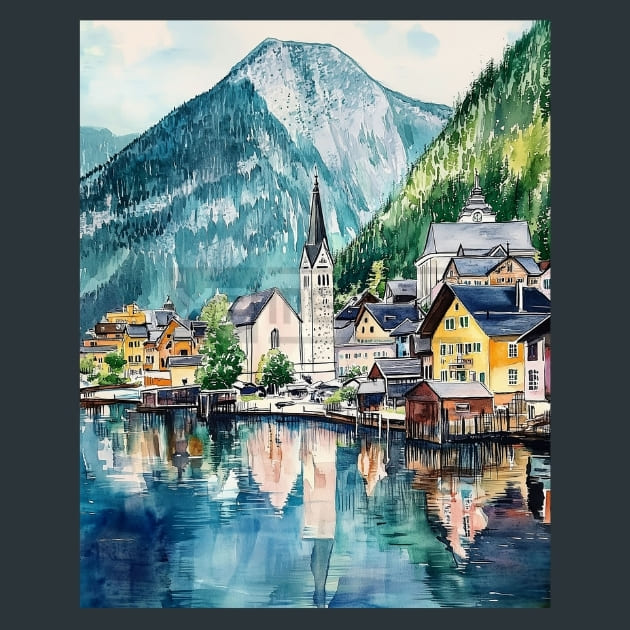 Austria Hallstatt Lakeside Village Metal Wall Art and Desktop Mouse Pad by X2Metal