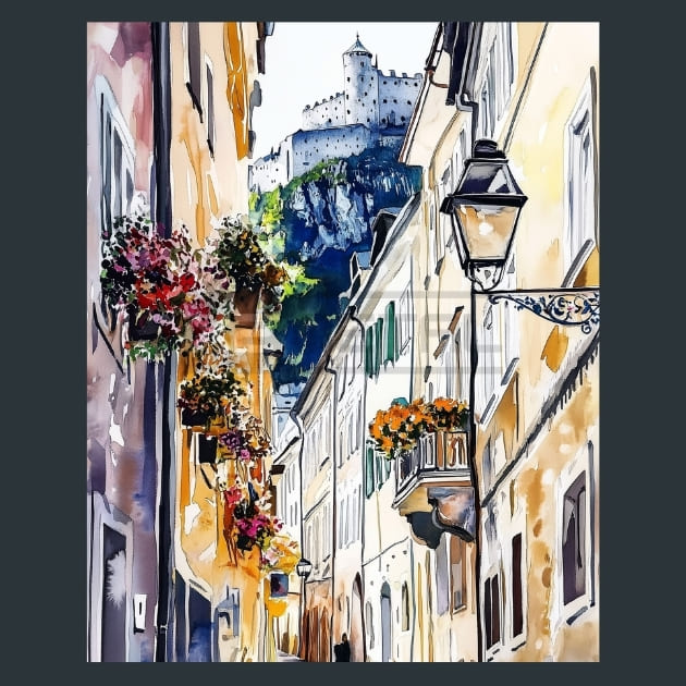 Austria Salzburg Old Town with Fortress Metal Wall Art and Desktop Mouse Pad by X2Metal