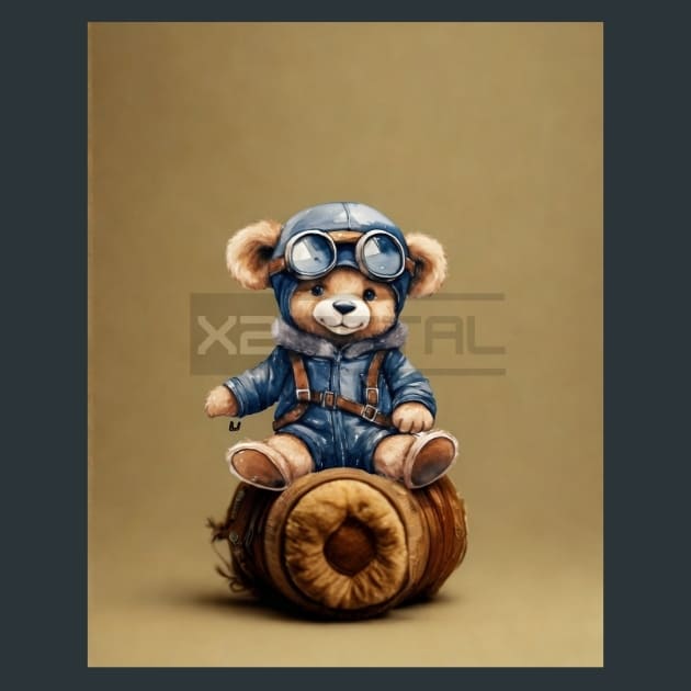 Aviator Teddy Bear 19 Metal Wall Art and Desktop Mouse Pad by X2Metal