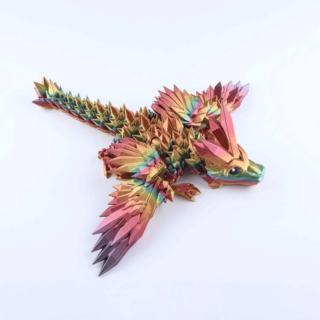 Colorful dragon-shaped object on a white background