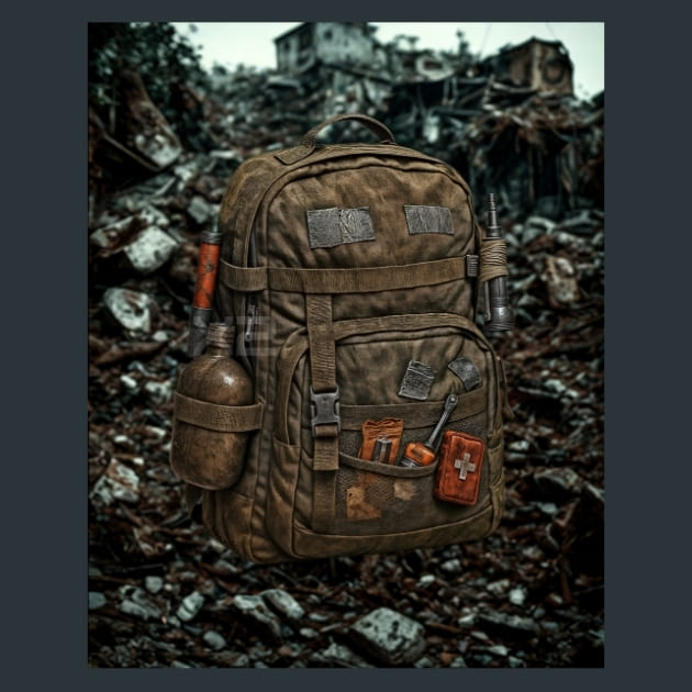 Backpack Scavenged-Zombie Wasteland Metal Wall Art and Desktop Mouse Pad by X2Metal