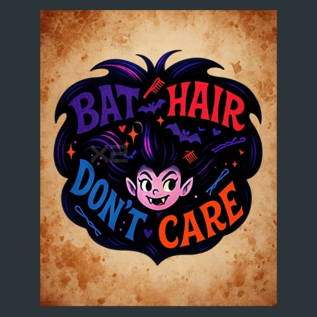 Bat Hair Dont  Care Metal Wall Art and Desktop Mouse Pad by X2Metal