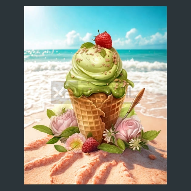 Beach Ice Cream 19 Metal Wall Art and Desktop Mouse Pad by X2Metal