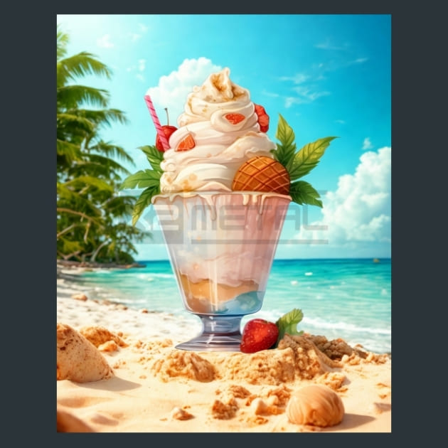 Beach Ice Cream 3 Metal Wall Art and Desktop Mouse Pad by X2Metal