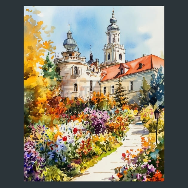 Belarus Nesvizh Castle Gardens Metal Wall Art and Desktop Mouse Pad by X2Metal