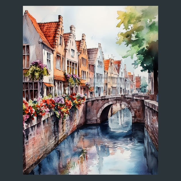 Belgium Bruges Canal and Old Town Metal Wall Art and Desktop Mouse Pad by X2Metal
