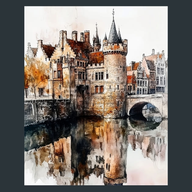 Belgium Ghent Gravensteen Castle View Metal Wall Art and Desktop Mouse Pad by X2Metal