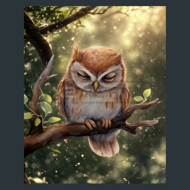 Bird Resting Sleeping Owl 13 Metal Wall Art and Desktop Mouse Pad by X2Metal