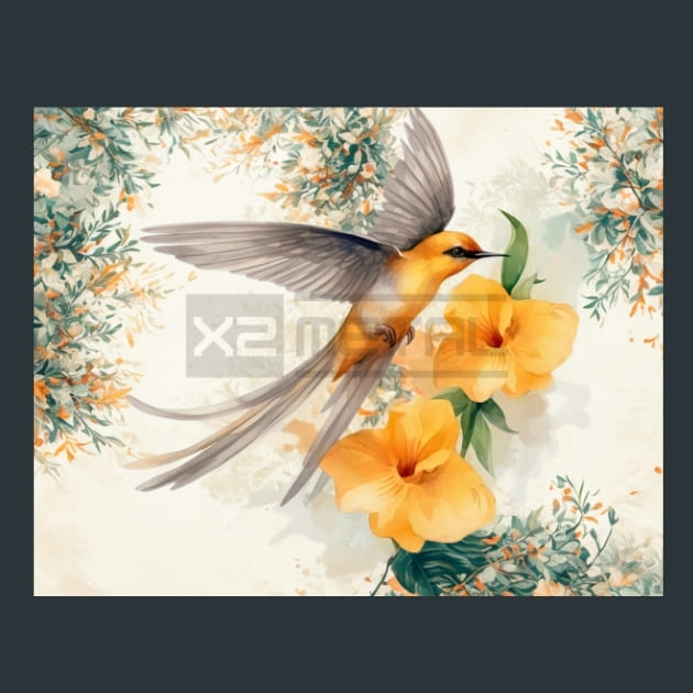 Bird and Orchid 33 Metal Wall Art and Desktop Mouse Pad by X2Metal