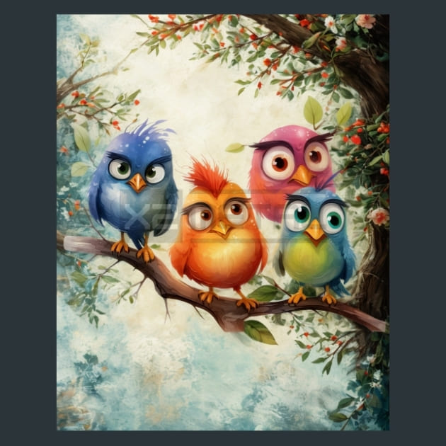 Birds on a Branch 28 Metal Wall Art and Desktop Mouse Pad by X2Metal