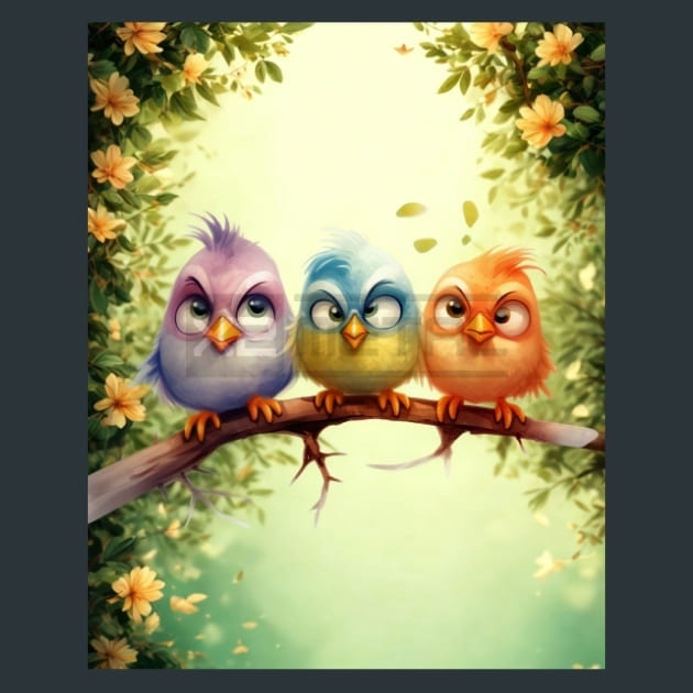 Birds on a Branch 7 Metal Wall Art and Desktop Mouse Pad by X2Metal