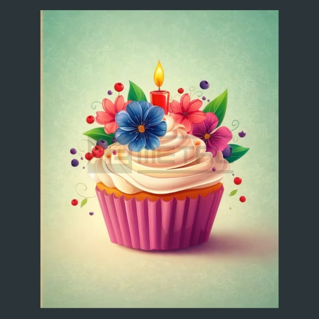 Birthday Cupcake 24 Metal Wall Art and Desktop Mouse Pad by X2Metal