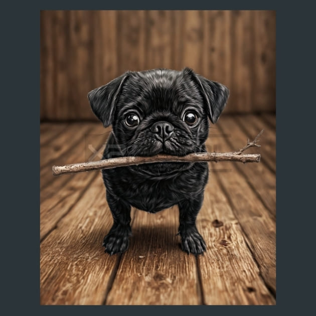 Black Pug 5 Metal Wall Art and Desktop Mouse Pad by X2Metal