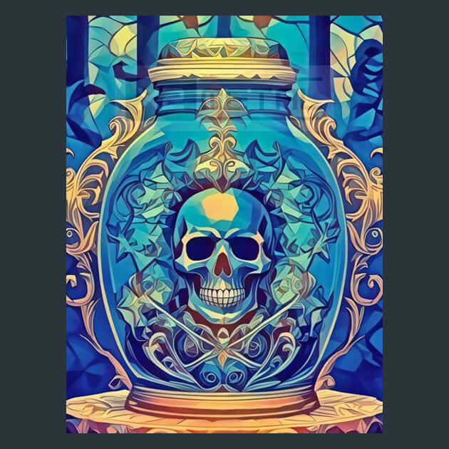 Blue Jar with Skull Metal Wall Art and Desktop Mouse Pad by X2Metal