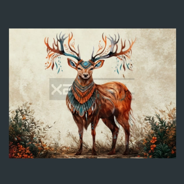 Boho Reindeer 13 Metal Wall Art and Desktop Mouse Pad by X2Metal