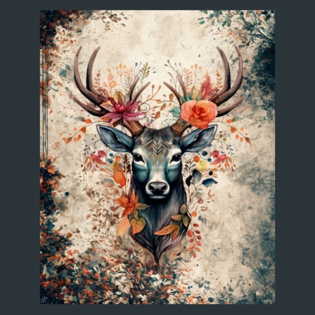 Boho Reindeer 24 Metal Wall Art and Desktop Mouse Pad by X2Metal