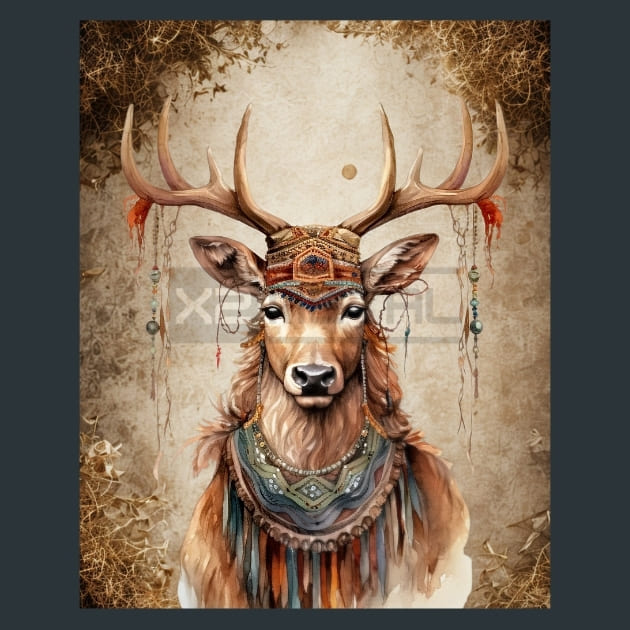 Boho Reindeer 6 Metal Wall Art and Desktop Mouse Pad by X2Metal