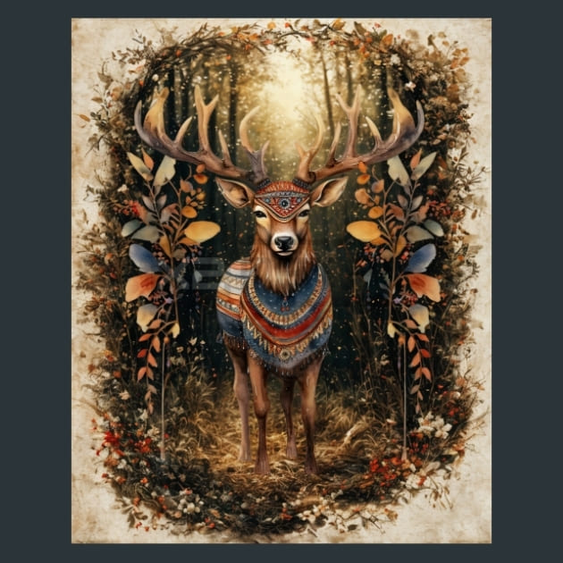Boho Reindeer 8 Metal Wall Art and Desktop Mouse Pad by X2Metal