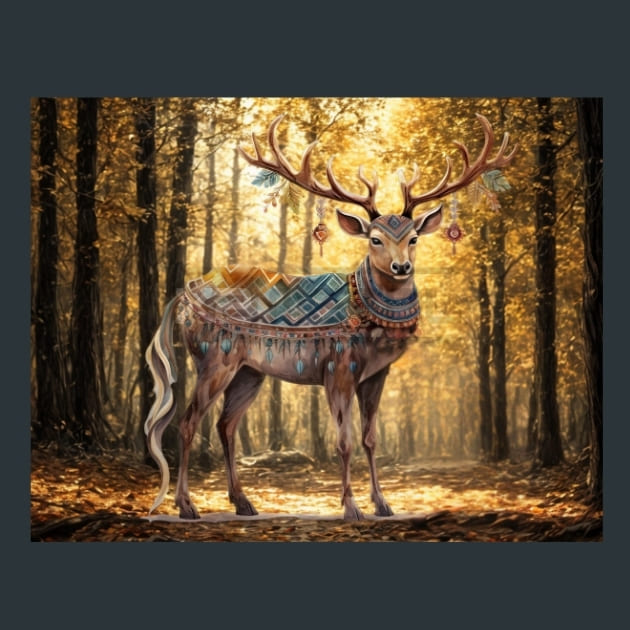 Boho Reindeer 4 Metal Wall Art and Desktop Mouse Pad by X2Metal