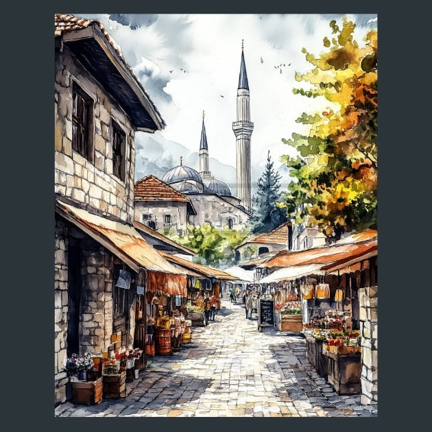 Bosnia and Herzegovina Sarajevo Baščaršija Street Metal Wall Art and Desktop Mouse Pad by X2Metal