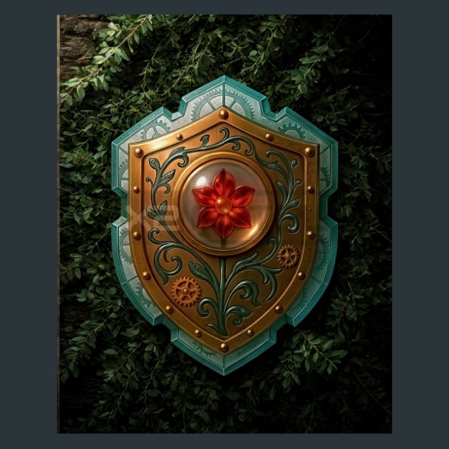 Botanical_Crest-Steampunk_metal_prints_posters_mouse_pads