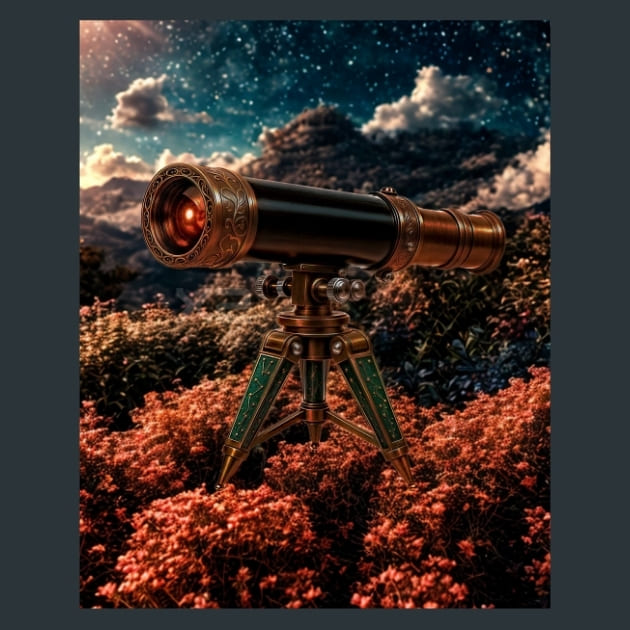 Botanical Telescope-Steampunk Metal Wall Art and Desktop Mouse Pad by X2Metal