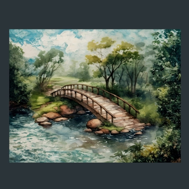 Bridge Over Stream 14 Metal Wall Art and Desktop Mouse Pad by X2Metal