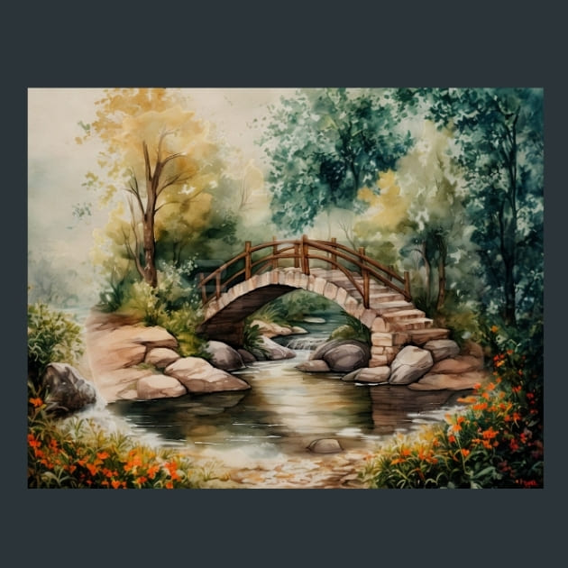 Bridge Over Stream 15 Metal Wall Art and Desktop Mouse Pad by X2Metal