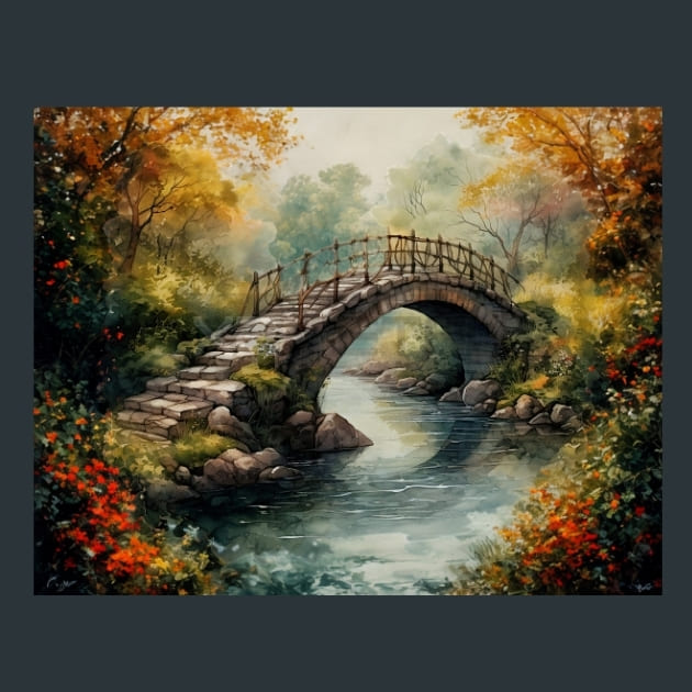 Bridge Over Stream 17 Metal Wall Art and Desktop Mouse Pad by X2Metal