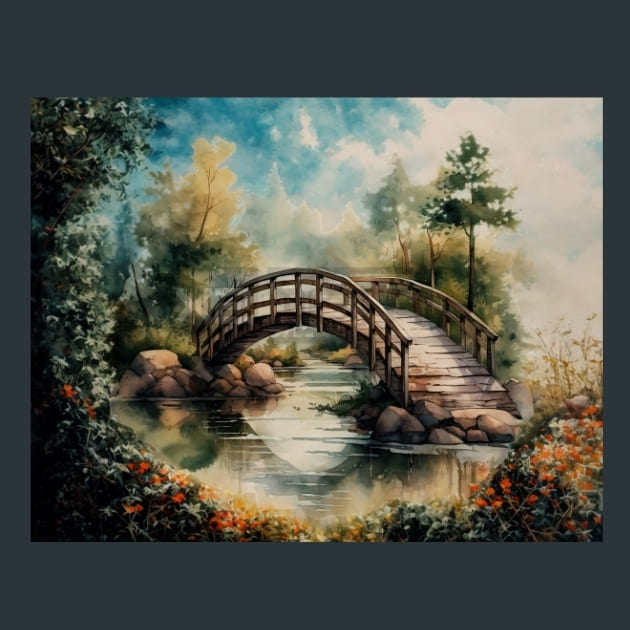 Bridge Over Stream 1 Metal Wall Art and Desktop Mouse Pad by X2Metal