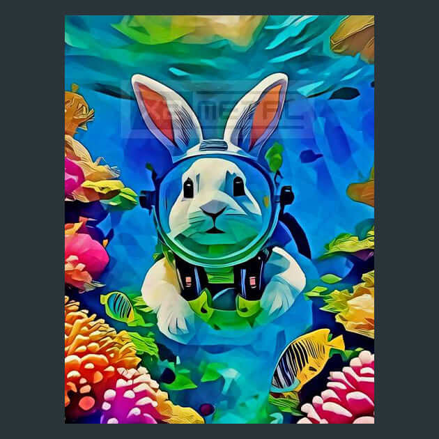 Bunny Diver Metal Wall Art and Desktop Mouse Pad by X2Metal