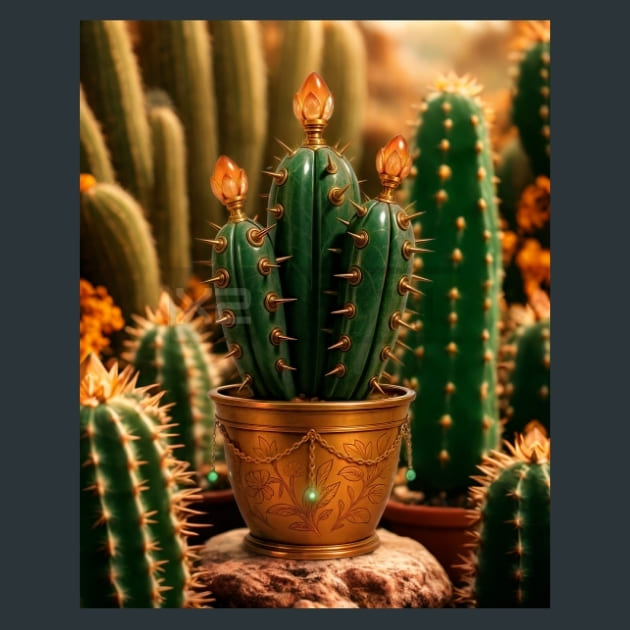 Cactus Elegance-Steampunk Metal Wall Art and Desktop Mouse Pad by X2Metal