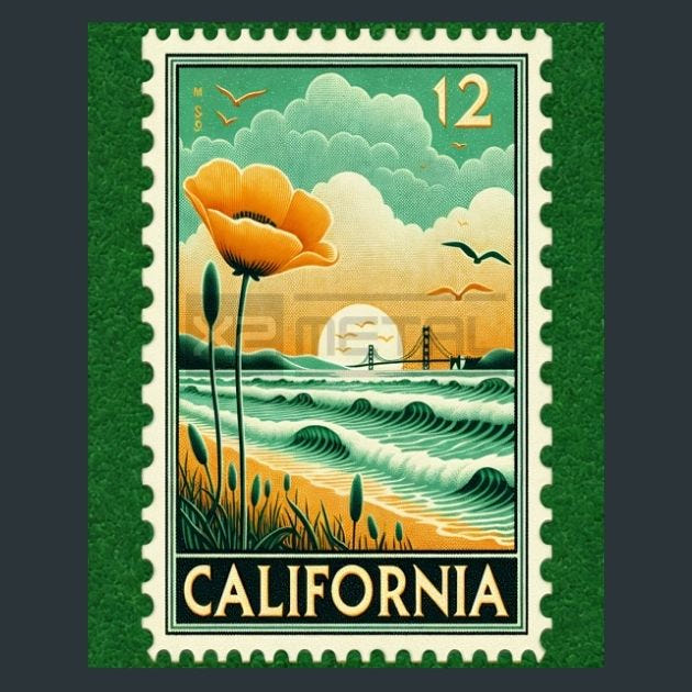 California Stamp Metal Wall Art and Desktop Mouse Pad by X2Metal