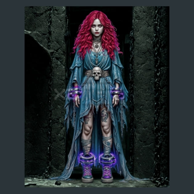 Captured Witch in Shackles Metal Wall Art and Desktop Mouse Pad by X2Metal