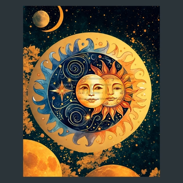 Celestial Sun Moon 10 Metal Wall Art and Desktop Mouse Pad by X2Metal