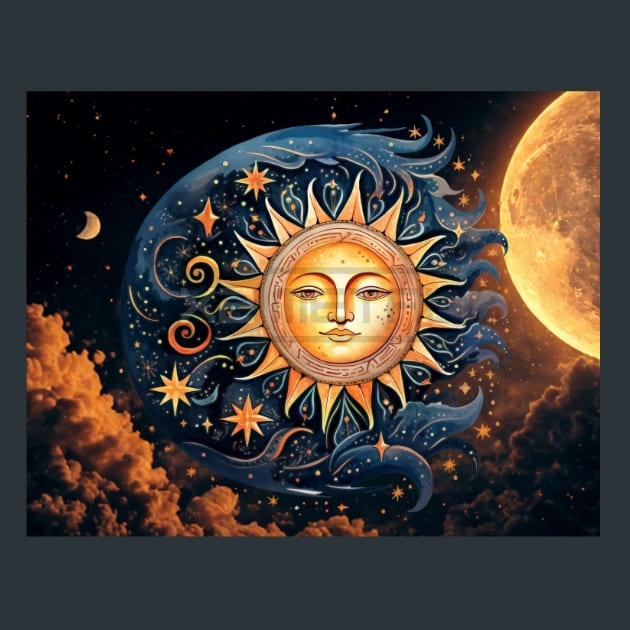 Celestial Sun Moon 1 Metal Wall Art and Desktop Mouse Pad by X2Metal