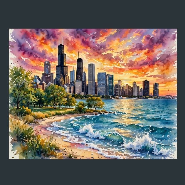 Chicago-Lakefront-Sunset-Metal-Print