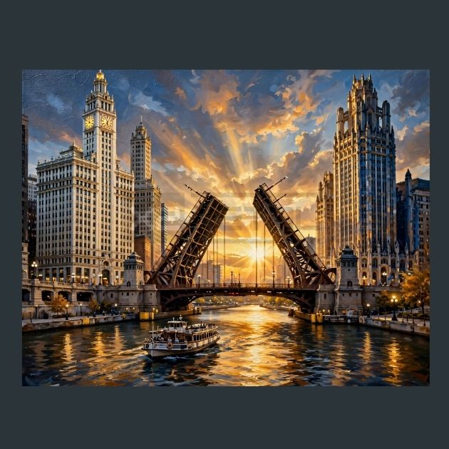 Chicago-River-Golden-Hour-Metal-Print