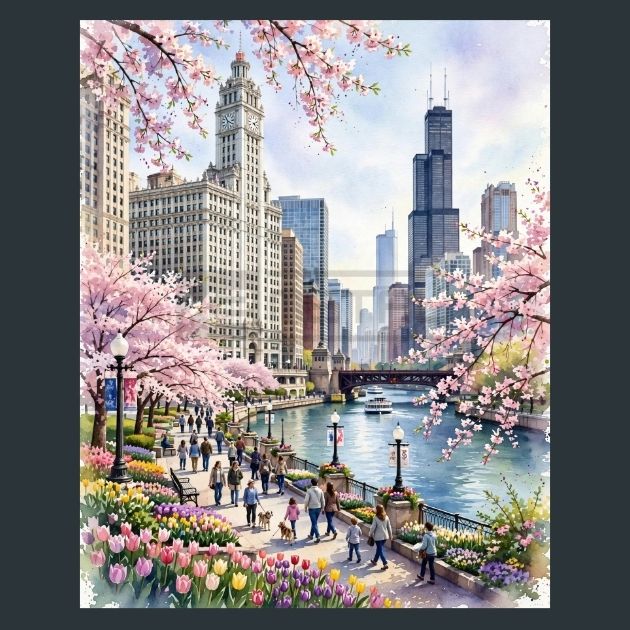 Chicago-Riverwalk-Spring-Metal-Print