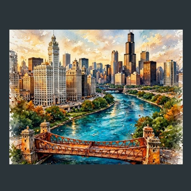 Chicago-Skyline-Watercolor-Metal-Print