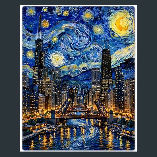 Chicago-Starry-NIght-Metal-Print