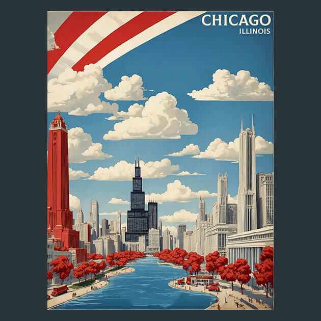 Chicago Illinois Metal Wall Art and Desktop Mouse Pad by X2Metal
