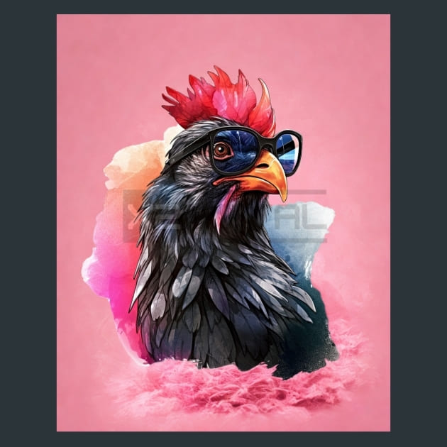 Chicken with Sunglasses 14 Metal Wall Art and Desktop Mouse Pad by X2Metal