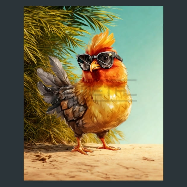 Chicken with Sunglasses 7 Metal Wall Art and Desktop Mouse Pad by X2Metal